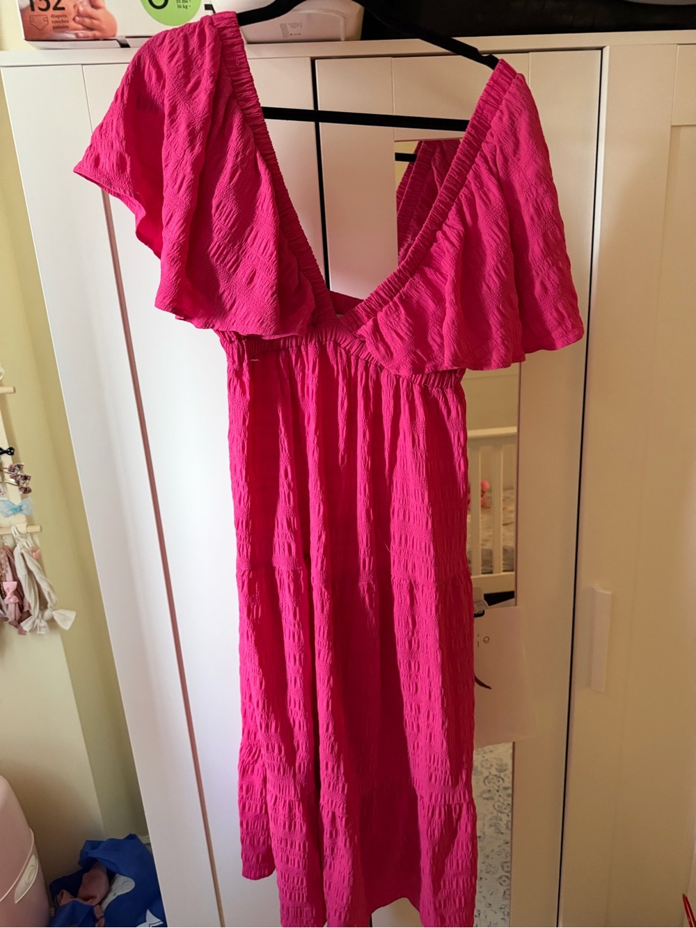 Women’s Fuchsia V-Neck Ruffle Dress